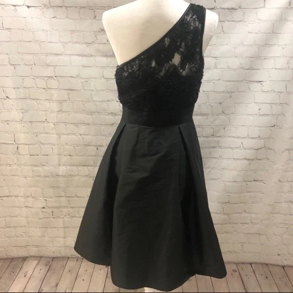 Monique Lhuillier One Shoulder Fit & Flare Cocktail Dress Black Size 10 - Picture 11 of 14